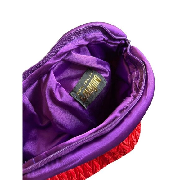 Vintage Caryl Brill for I. Magnin Red Purple Clutch Handbag Cosmetic Bag 1988 - Picture 4 of 5